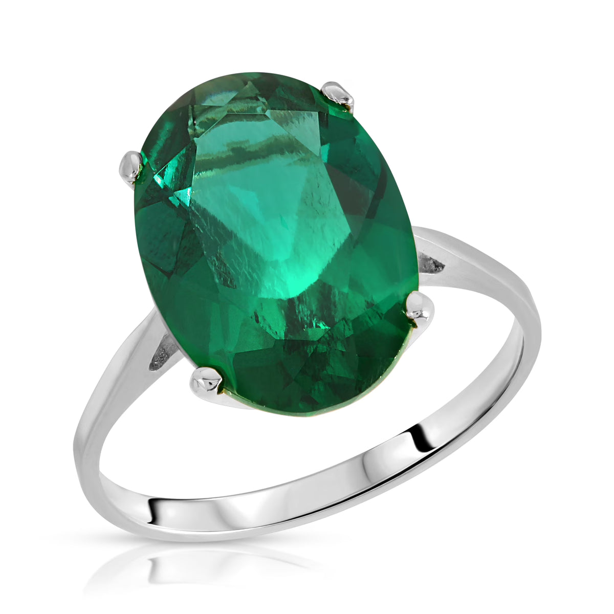 14K Solid White Gold Oval Cut Emerald Solitaire Ring F134784