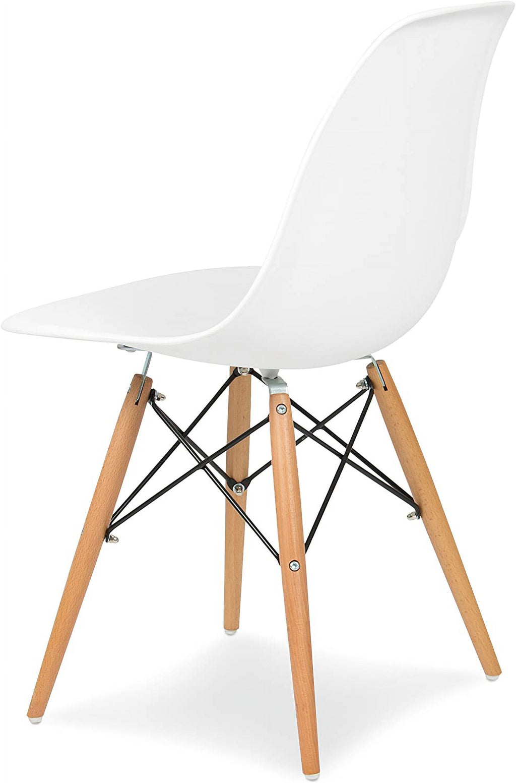 White Molded Plastic Dining Chairs with Wood Legs, Set of 4 Y627