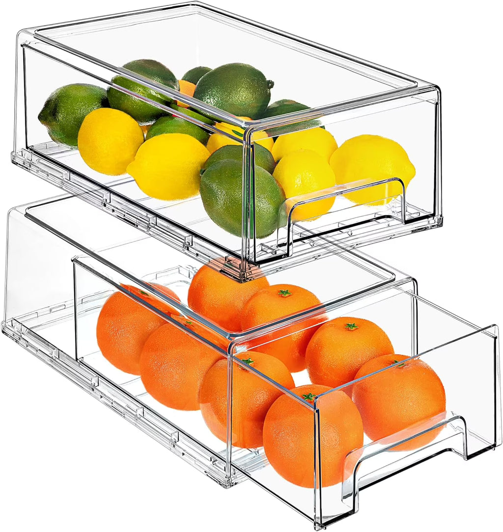 Clear Stackable Fridge Drawer Bins, 2 Pack Medium H9400