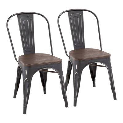 Vintage Black/Espresso Metal Slat Back Side Chair L778309