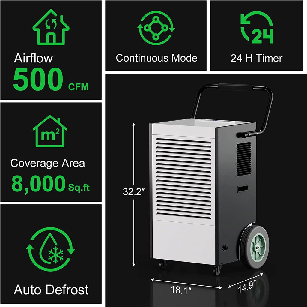 225 Pints Industrial Dehumidifier with Handles and Wheels K1966