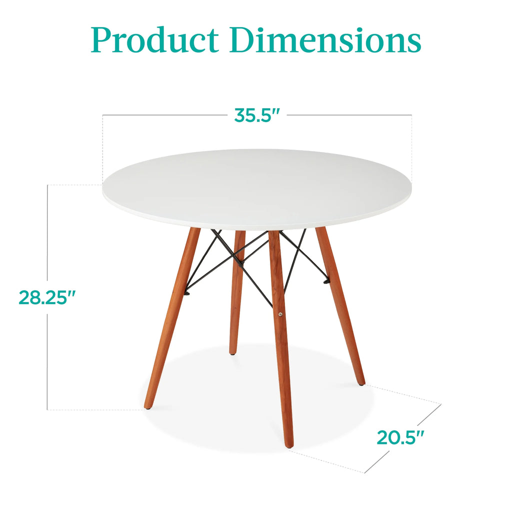 White Round Mid-Century Modern Dining Table with Metal Frame O79730