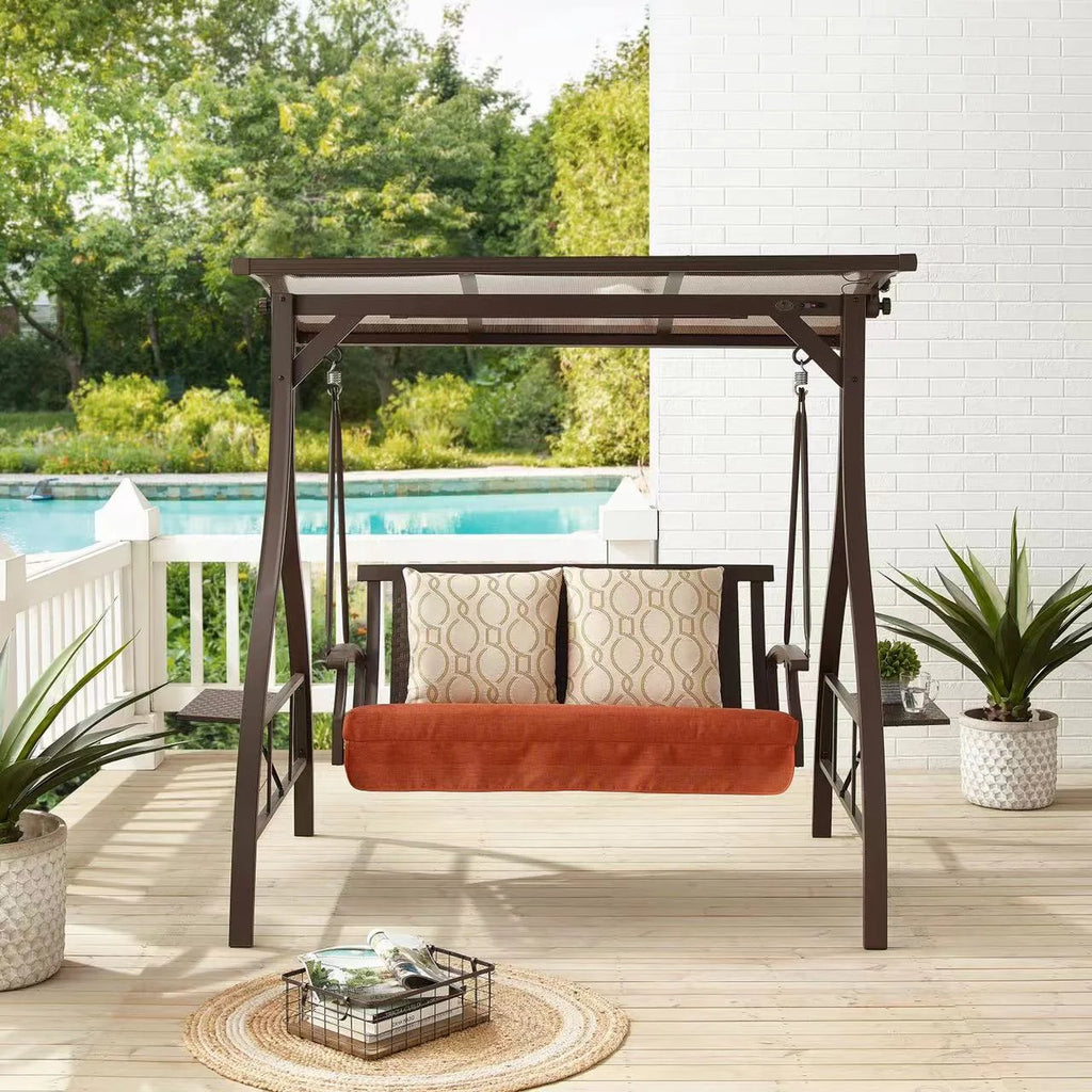 2-Person Outdoor Hardtop Canopy Porch Swing with Stand E8973