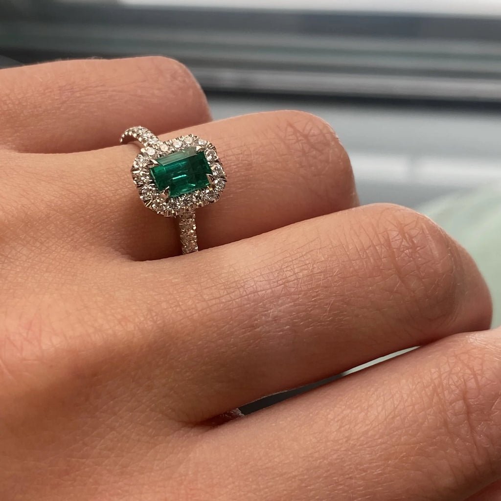 Emerald Diamond Halo Engagement Ring Platinum O41374