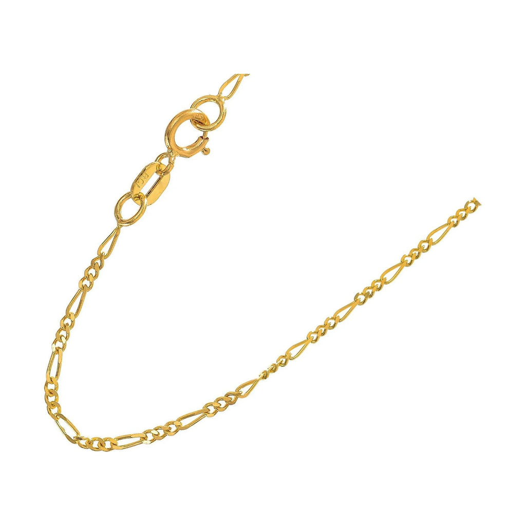 14k Solid Yellow Gold Figaro Chain Necklace, 16 Inches G7535