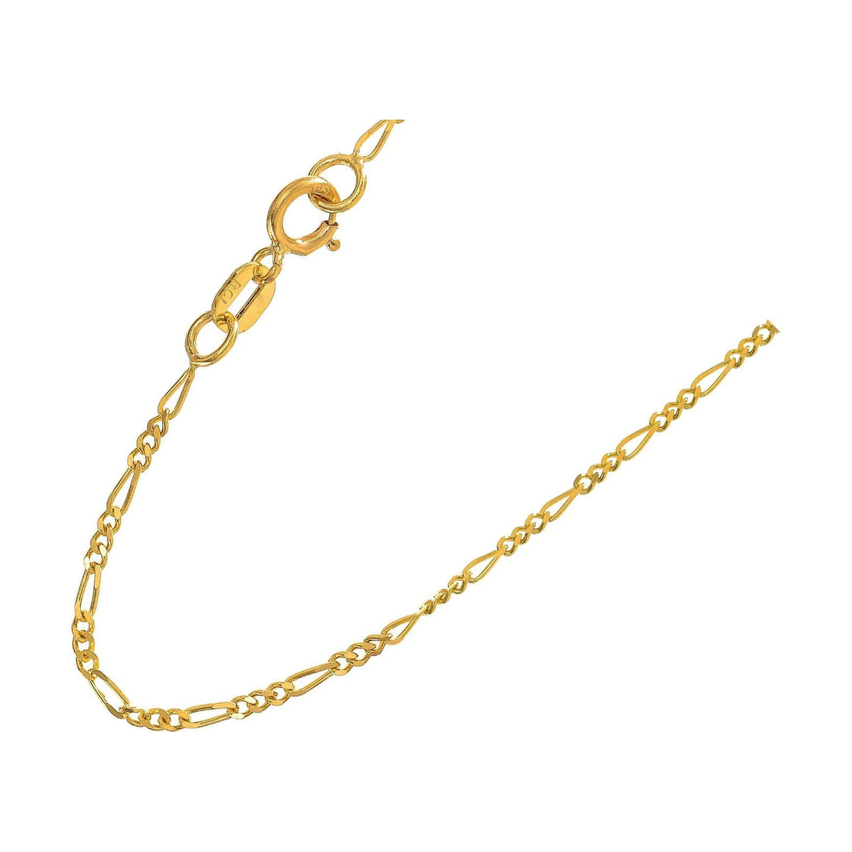14k Solid Yellow Gold Figaro Chain Necklace, 16 Inches G7535