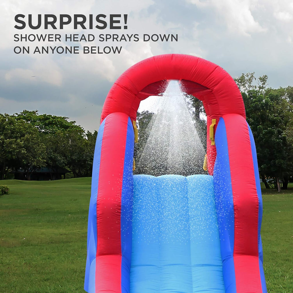 Inflatable Water Slide Park with Climbing Wall, Slide, Splash Pool, Air Pump & Carrying Case I43718