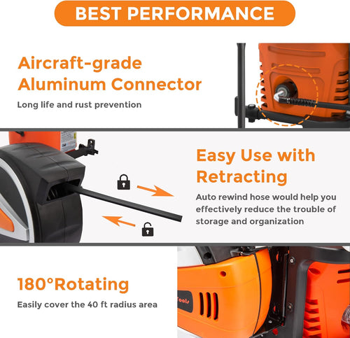 1600PSI Electric Pressure Washer with 40FT Retractable Pressure Hose I1781