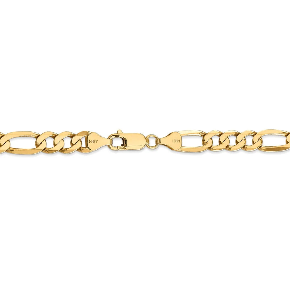 14kt Yellow Gold 7mm Flat Figaro Chain 22 inch Lobster Clasp D98157