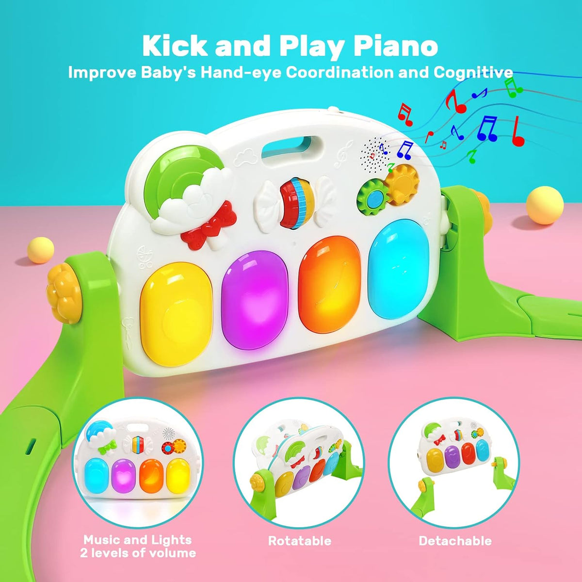 Baby Gym Play Mat with 5 Sensory Teether Toys D211
