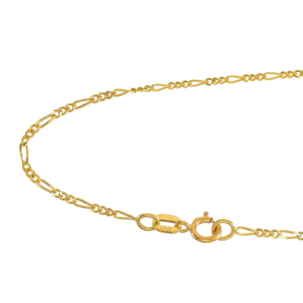 14k Solid Yellow Gold Figaro Chain Necklace, 16 Inches G7535