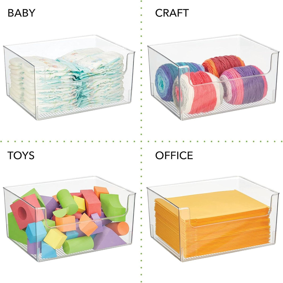 Clear Stackable Open Front Storage Organizer Bin Basket 4 Pack X549