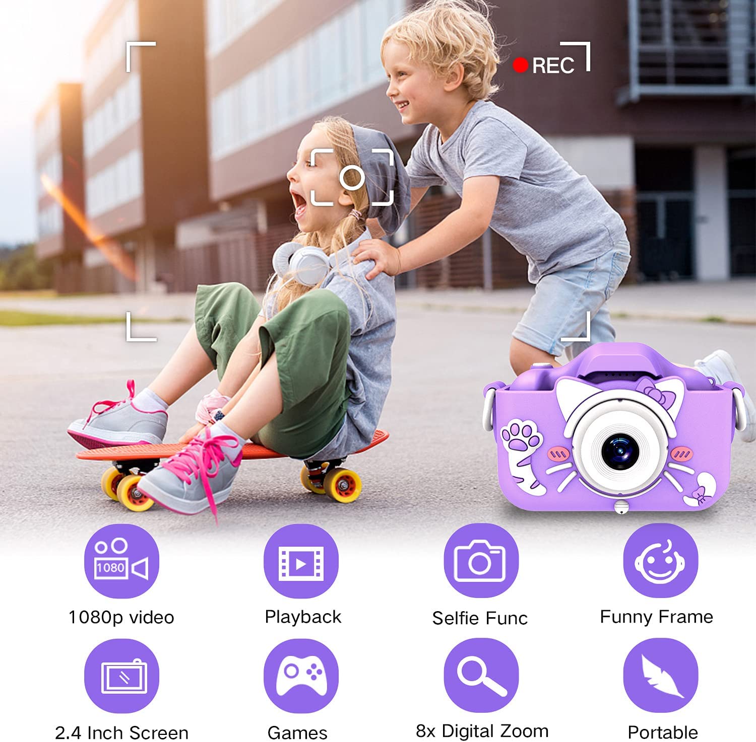 Kids Camera with Cartoon Soft Silicone Cover, 32G SD Card Included H87871