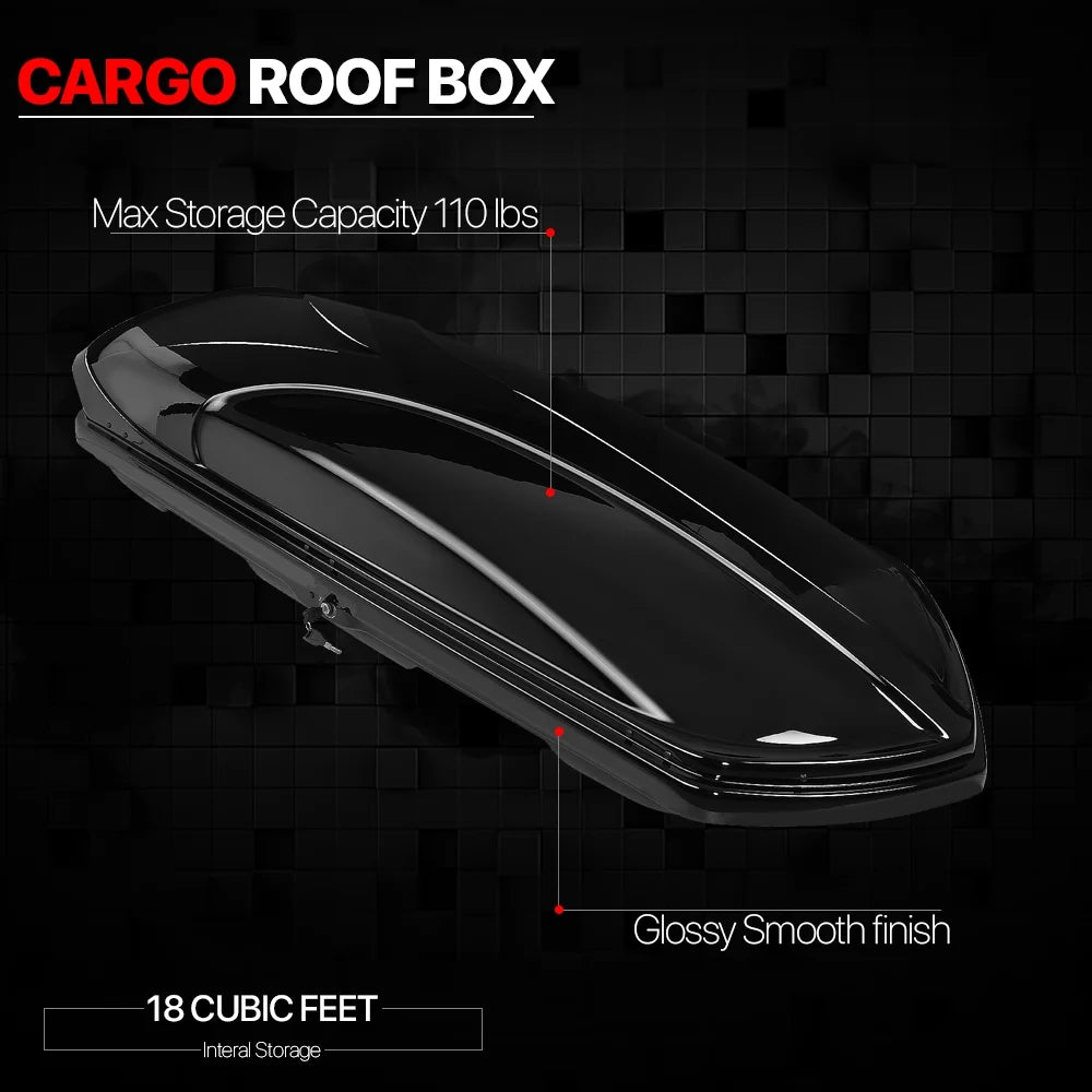 Glossy Cargo Top Carrier Luggage Rooftop Mount Storage Box w/Lock R21572