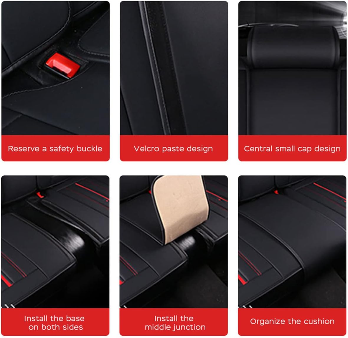 Waterproof PU Leather Car Seat Covers for Front and Rear Seats, Black W183198