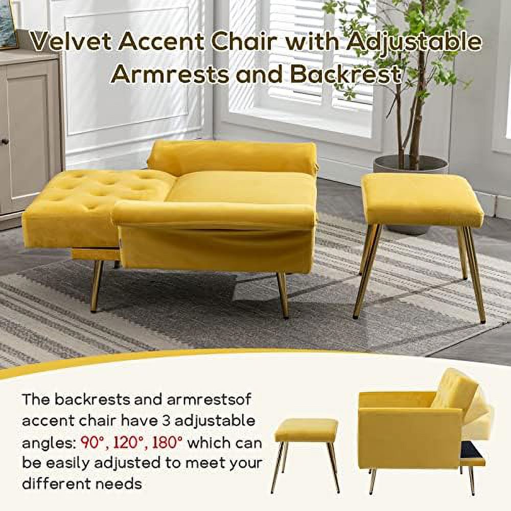 Olive Green Velvet Single Sofa Chair with Ottoman F502698