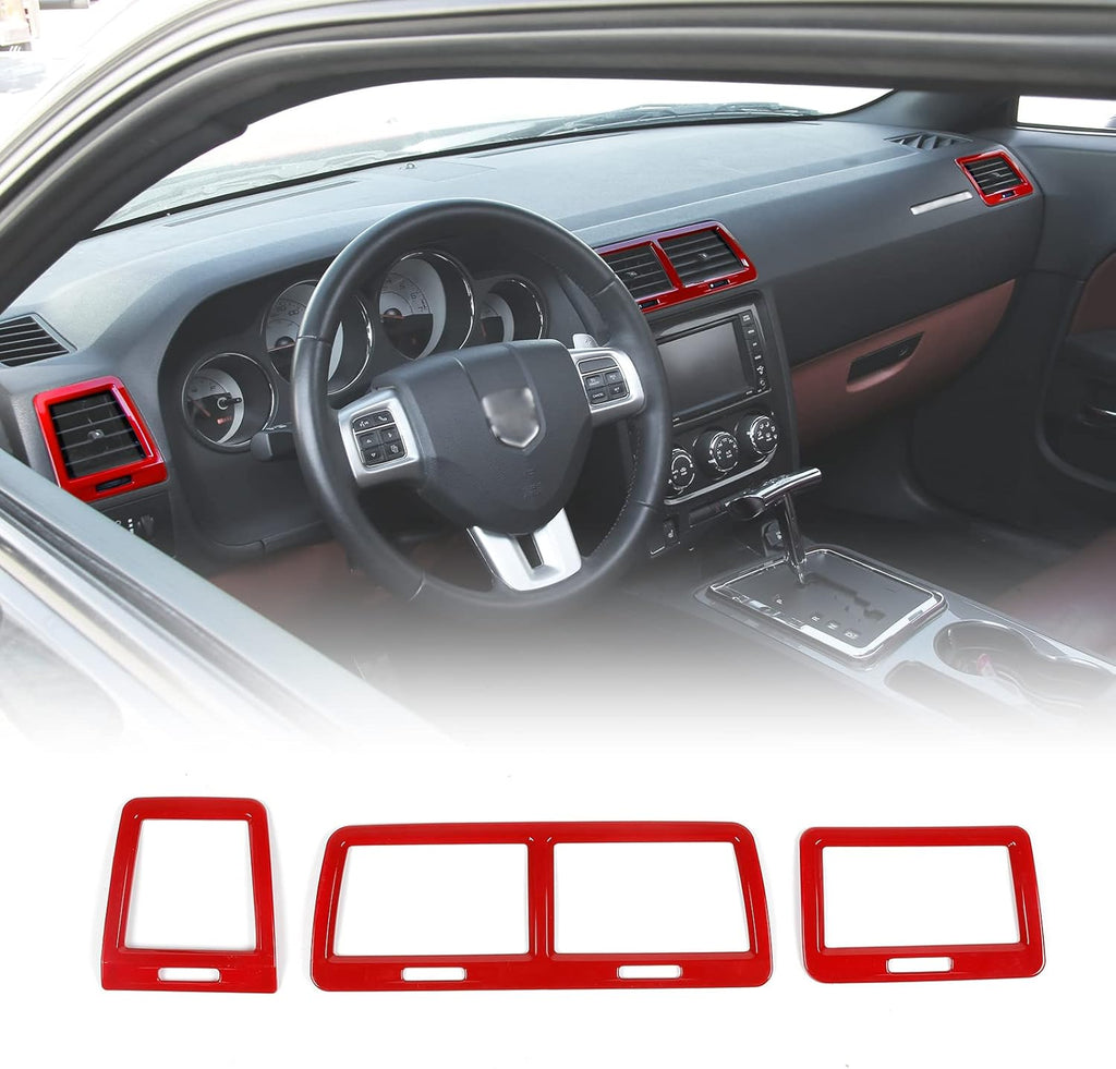 Red Carbon Fiber Grain Center Console Air Condition Outlet Vent Trim Cover J355