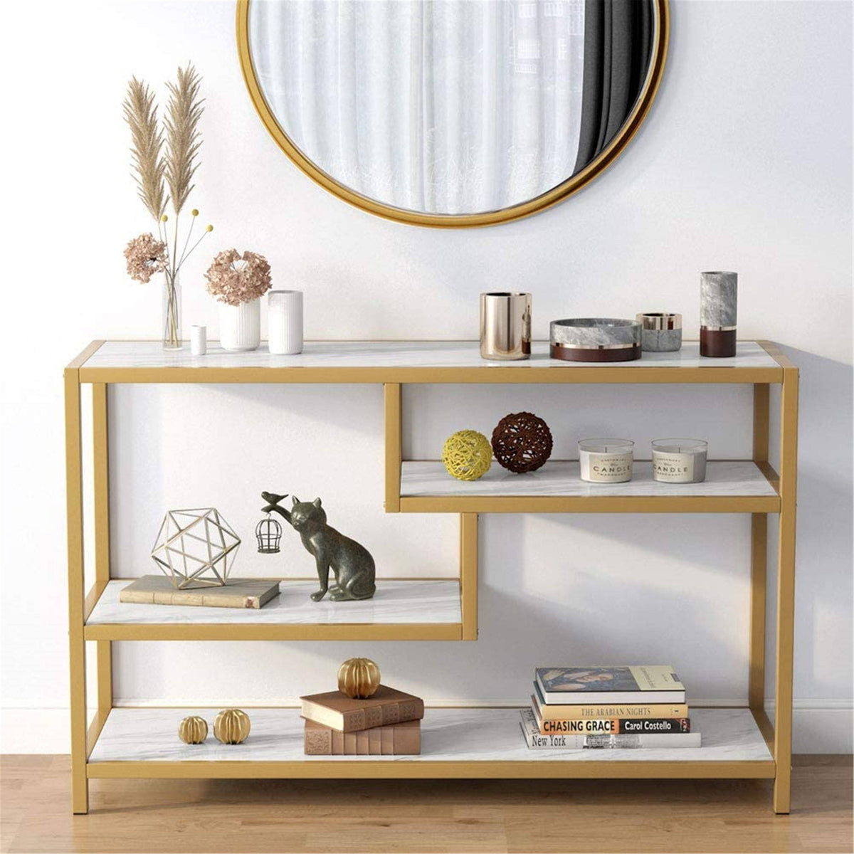 Gold-White 3-Tier Console Table J464234