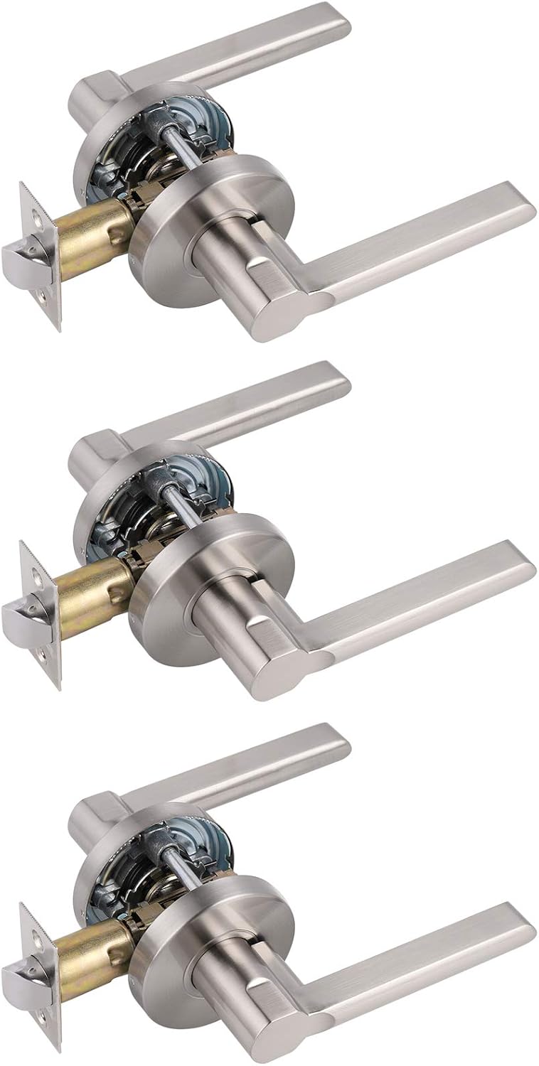 3 Pack Brushed Nickel Passage Door Leverset G76281