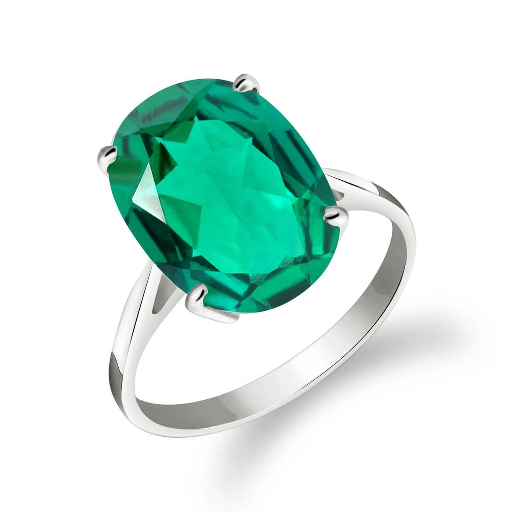 14K Solid White Gold Oval Cut Emerald Solitaire Ring F134784