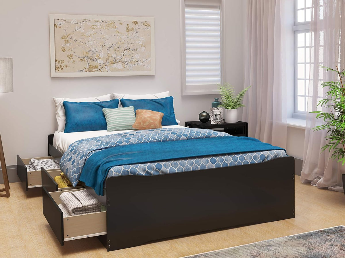 Platform Storage Bed with 6 Drawers, Black, Full/Queen I926