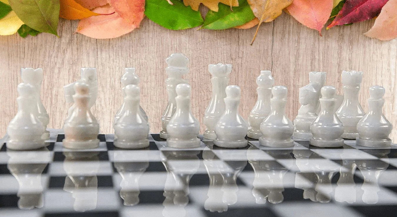 15 Inches Handmade White and Black Weighted Marble Chess Game Set W859
