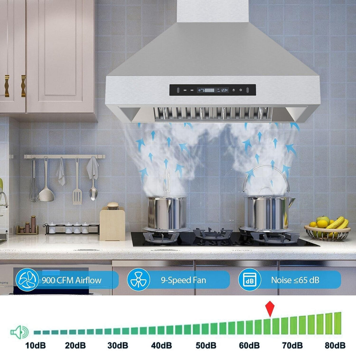 30 inch Wall Mount Range Hood Stainless Steel 900CFM 3-speeds O45859