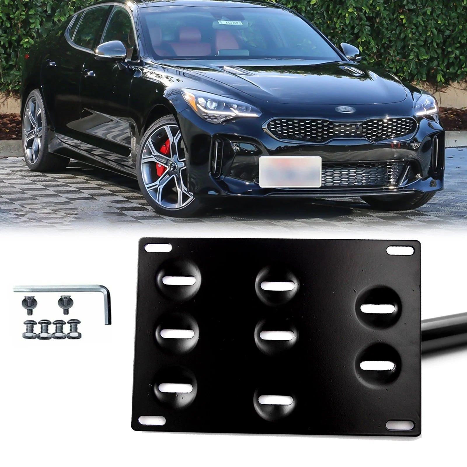 Black Front Bumper Tow Hook License Plate Mounting Bracket Adapter Kit N183