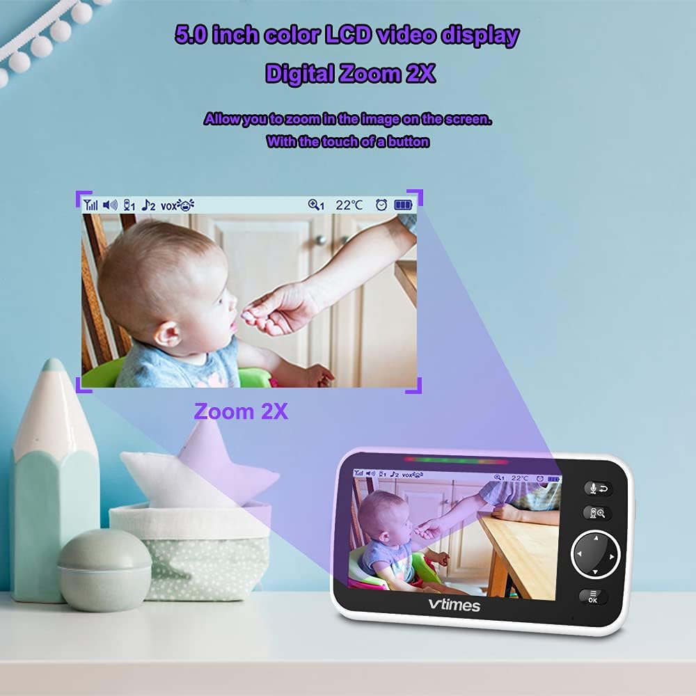 5" LCD Video Baby Monitor with Camera and Audio, Night Vision, Pack of 2 U6746