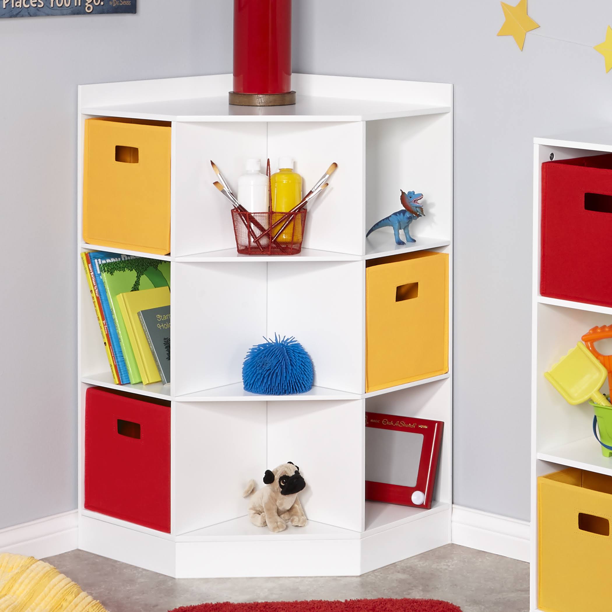 White 6-Cubby 3-Shelf Corner Cabinet Z8602