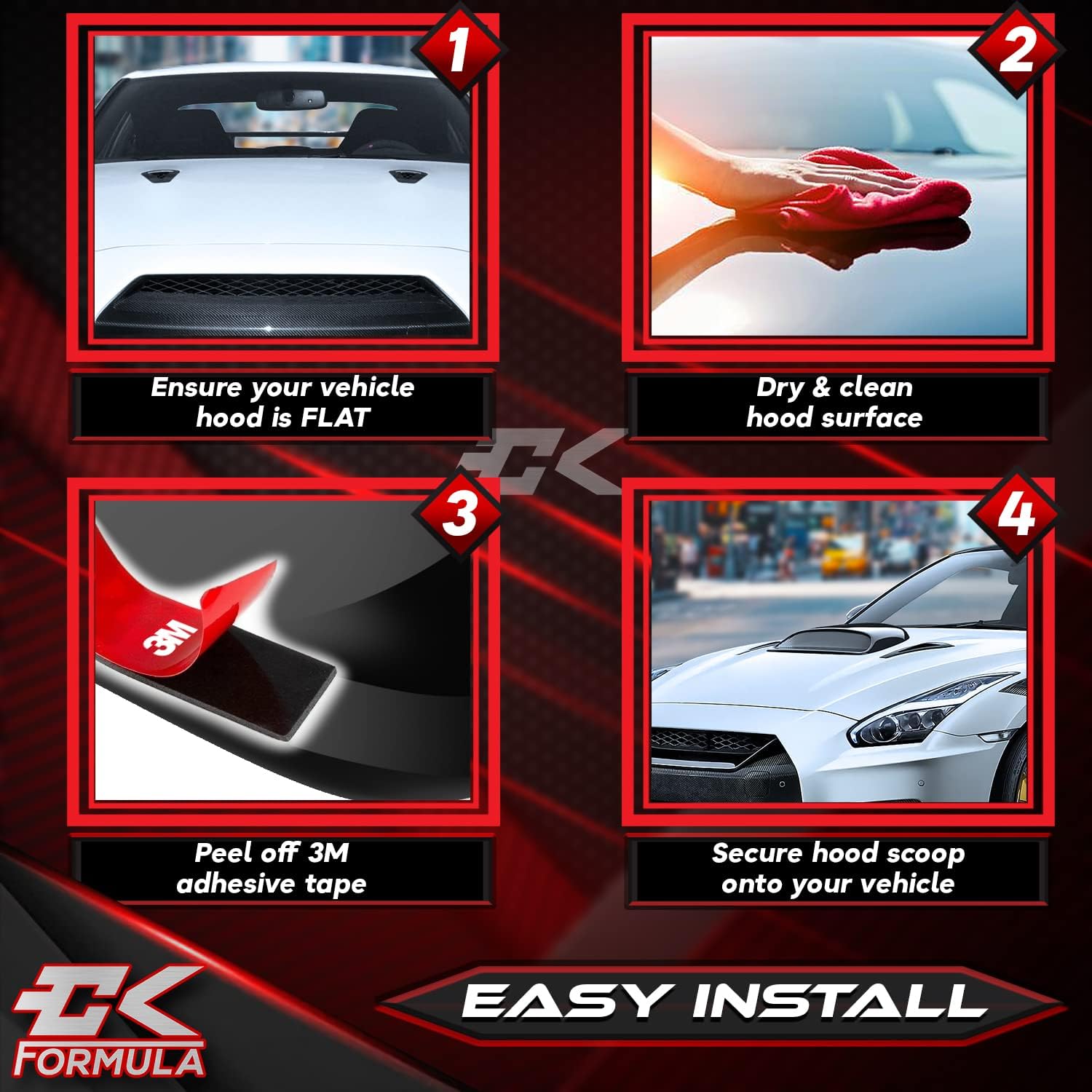 Black Hood Scoop Car Hood Vent Cover, 1 Piece Pack of 2 F303461