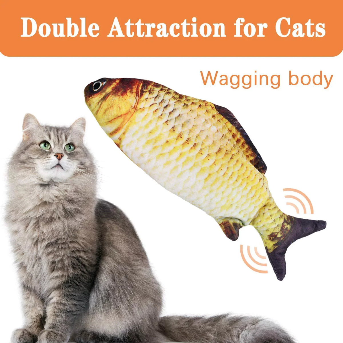 Electric Moving Wagging Fish Cats Toy B124