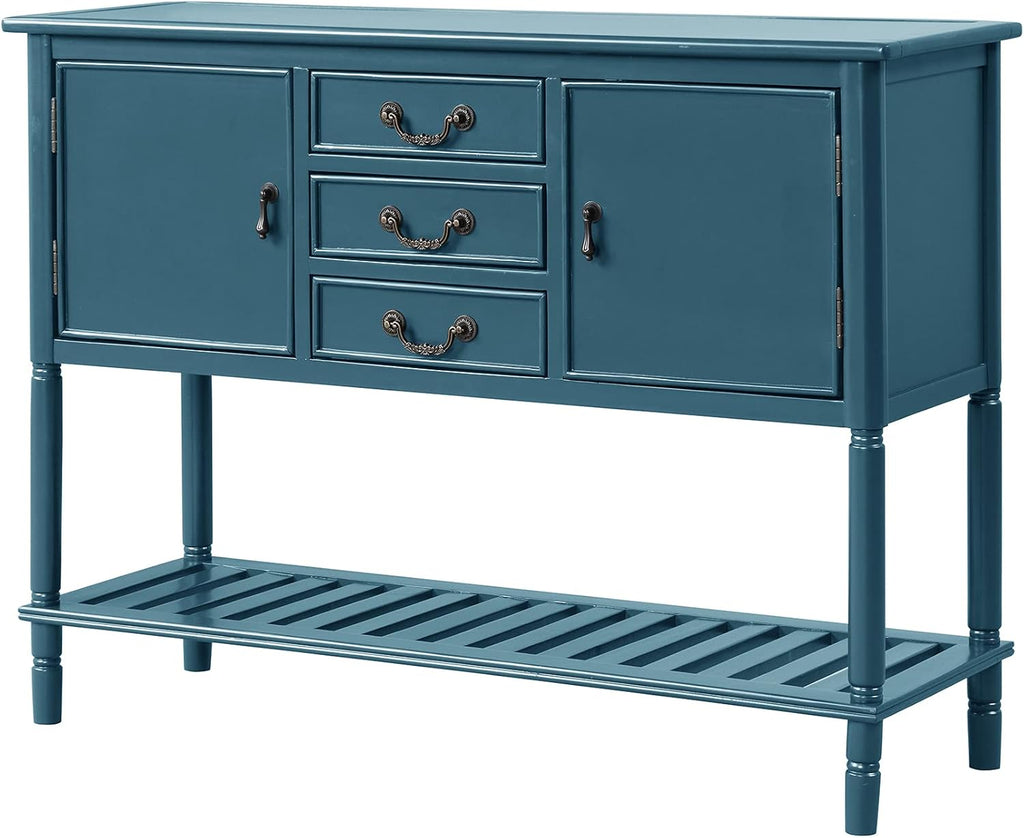 Navy Blue Solid Wood Console Table with 3 Drawers, 2 Cabinet, 1 Shelf B566648