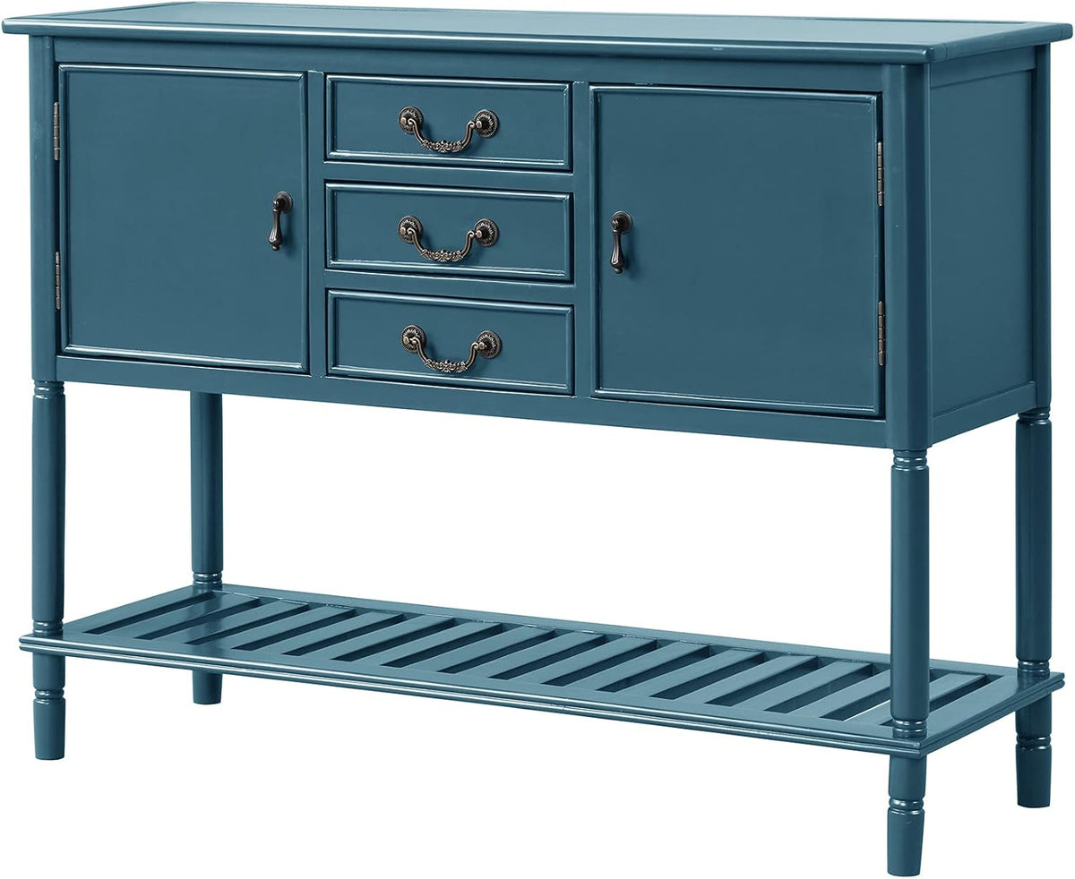 Navy Blue Solid Wood Console Table with 3 Drawers, 2 Cabinet, 1 Shelf B566648
