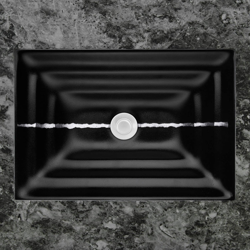 Black Glass Rectangular Sink with Silver Accent Z633