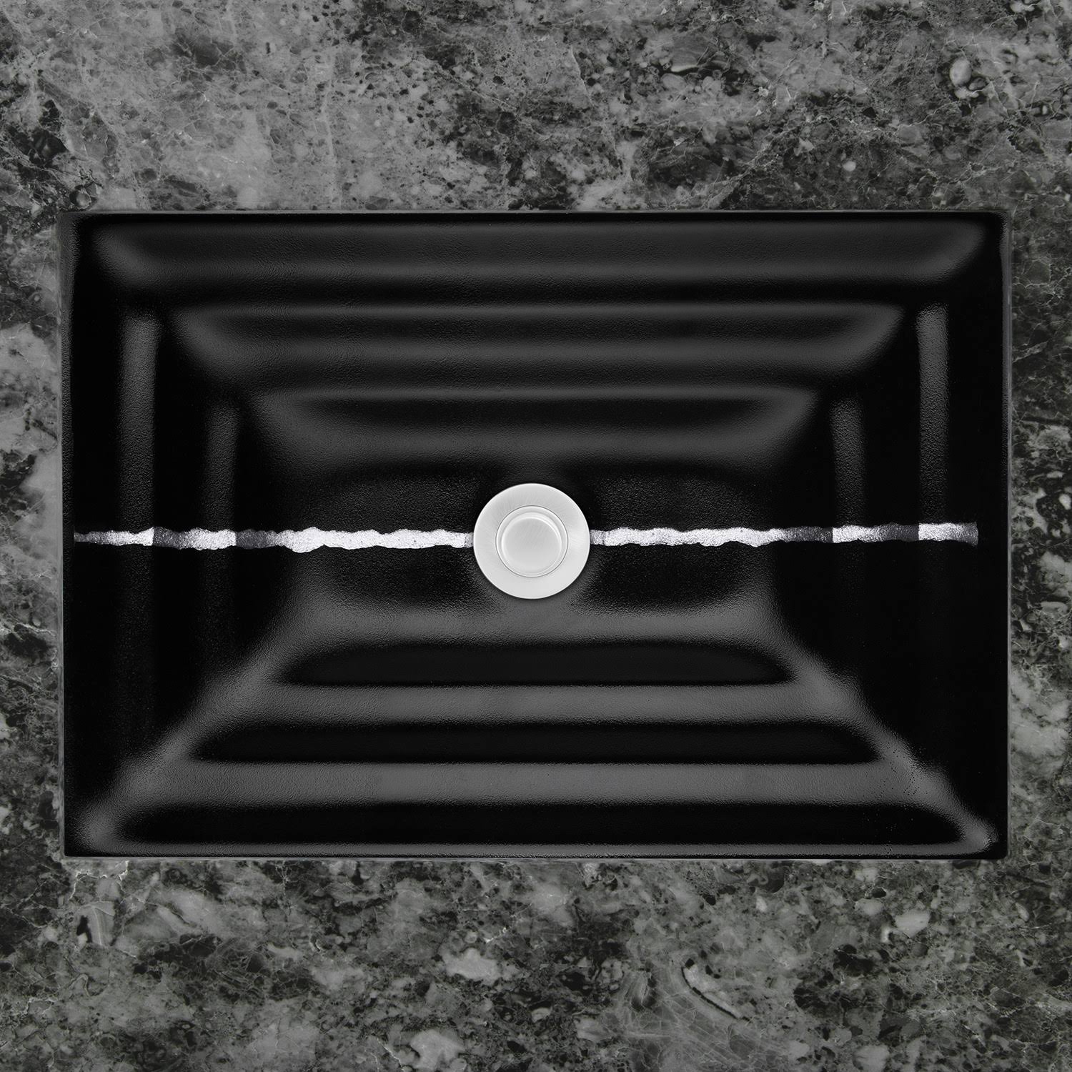 Black Glass Rectangular Sink with Silver Accent Z633