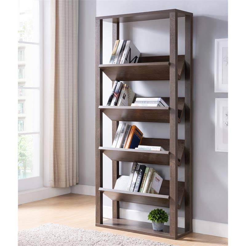 Walnut Wood 5-Shelf Etagere Bookcase U5500