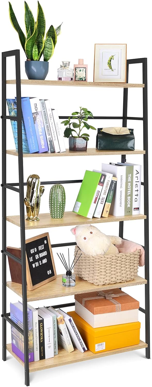 5-Tier Industrial Bookshelf with Metal Frame Y614167