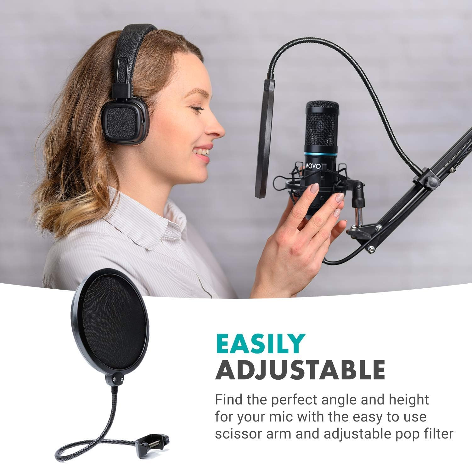 2-Pack Cardioid Condenser Microphone Kit with Scissor Arm Mic Stand, Shock Mount and Gooseneck Pop Filter I197