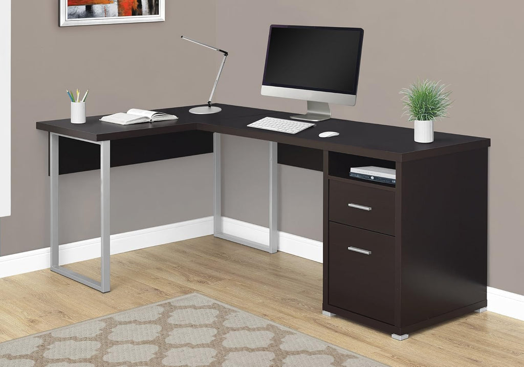 80L Dark Taupe L-Shaped Corner Desk with File Cabinet N743
