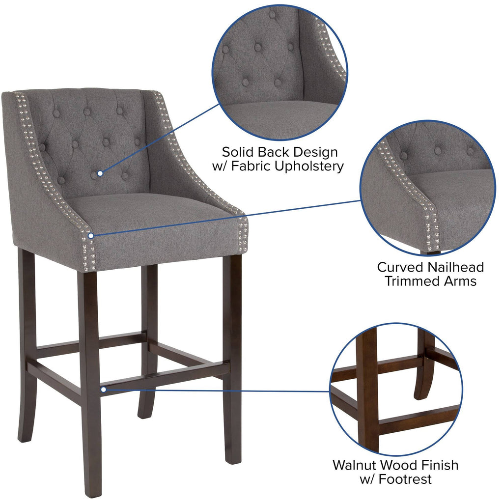 Dark Gray Tufted Walnut Barstool S5083