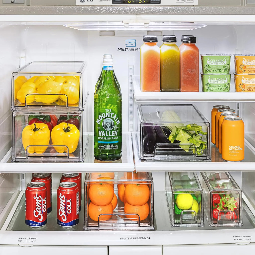 Clear Stackable Fridge Drawer Bins, 2 Pack Medium H9400