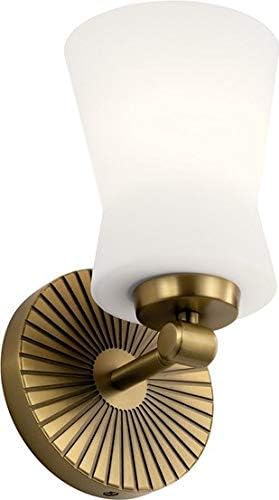 9.5 Inch 1 Light Wall Sconce with Satin Etched Cased Opal Glass in Brushed Natural Brass S598379