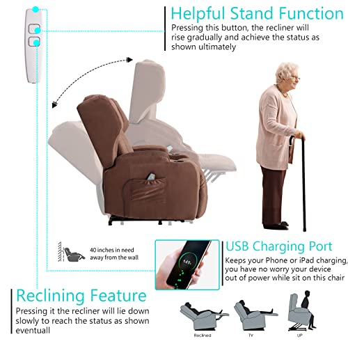 Velvet Electric Lift Recliner Chair with Massage and Heat, USB Ports, 2 Cup Holders G859854