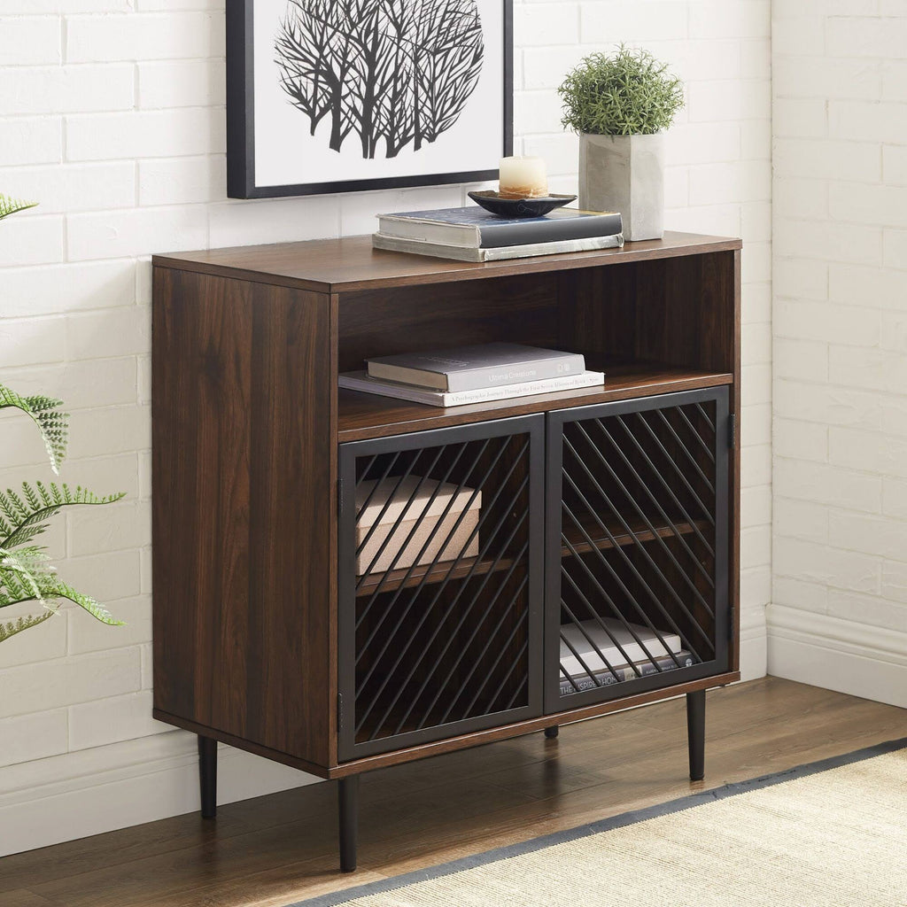 Dark Walnut Metal Door Accent Cabinet Z751