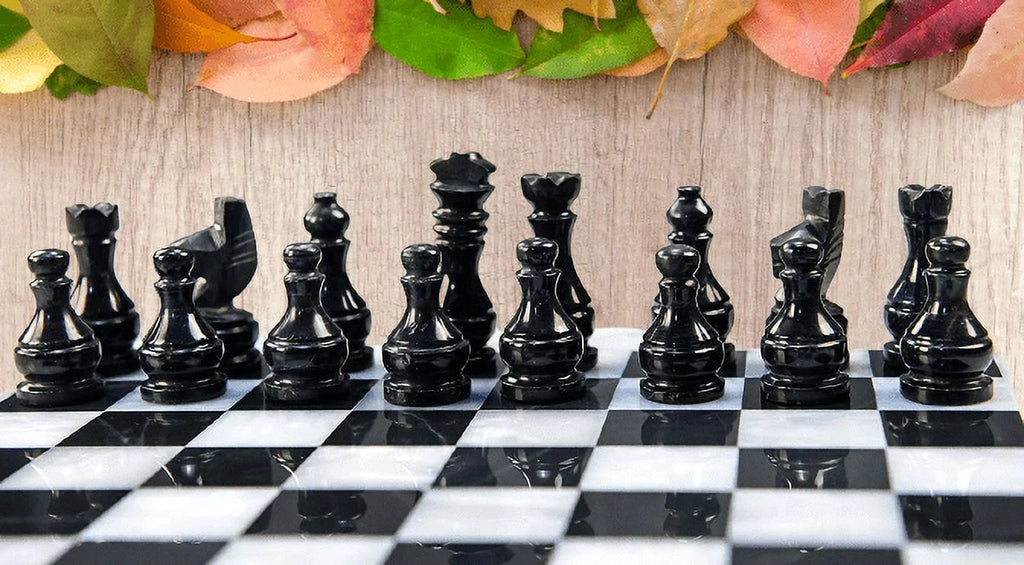 15 Inches Handmade White and Black Weighted Marble Chess Game Set W859