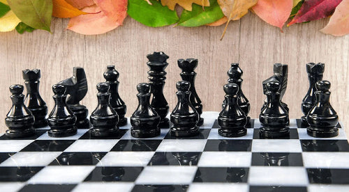 15 Inches Handmade White and Black Weighted Marble Chess Game Set W859