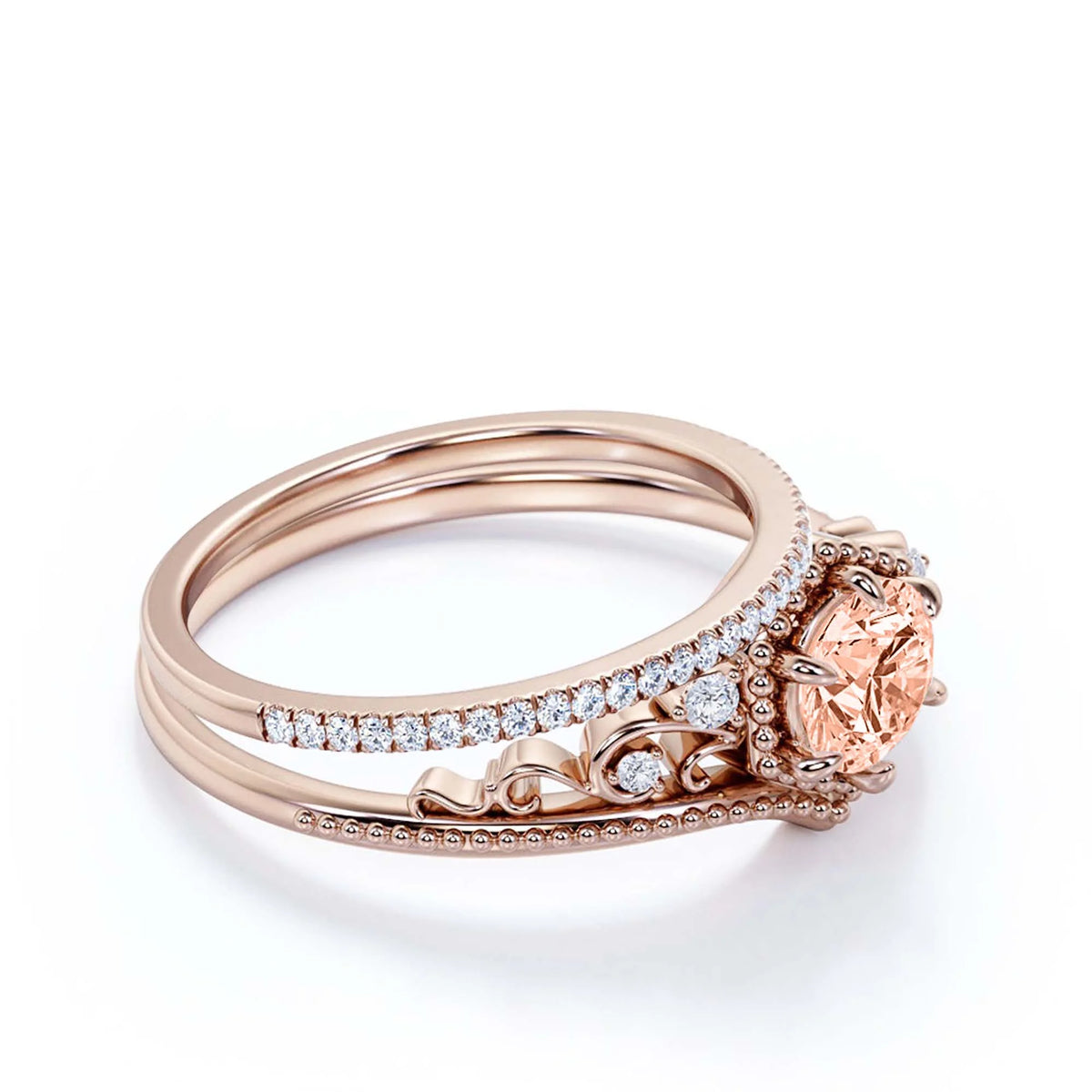 Antique Art Deco 2.00 Carat Round Cut Morganite And Diamond Moissanite Engagement Ring in 10k Solid Rose Gold Z501609