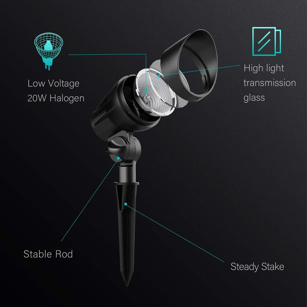 Halogen 50W Outdoor Spot Lights Waterproof Low Voltage Lighting with Spike Stand, 8 Pack C495