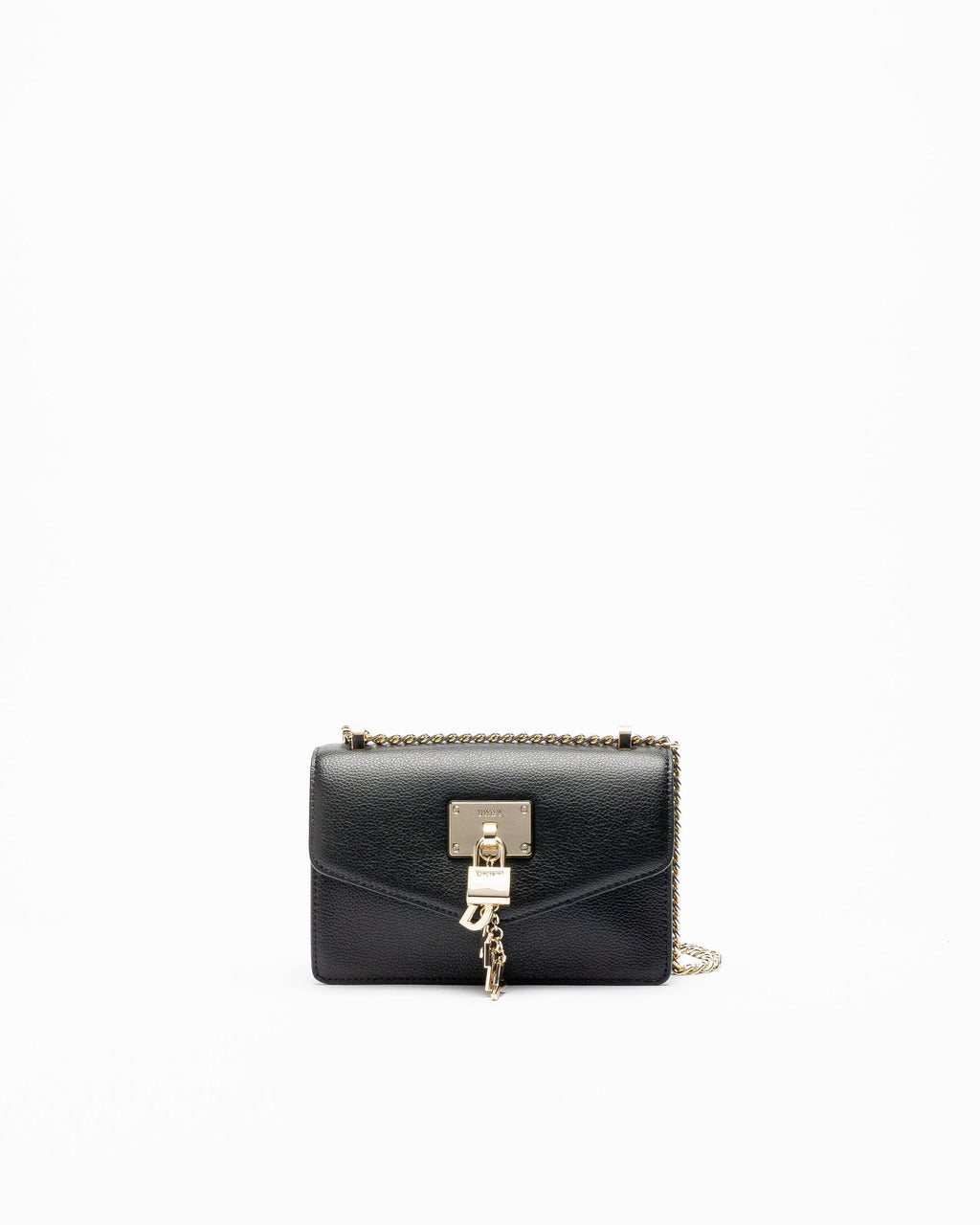 Leather Flap Shoulder Bag Black/Gold O503